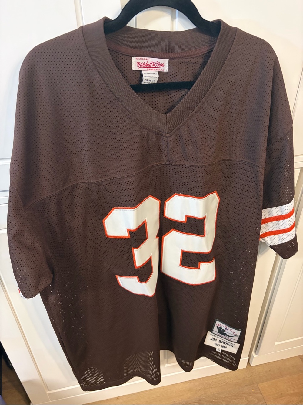 Mitchell & Ness Brown Football Jersey #32 with White & Orange Accents